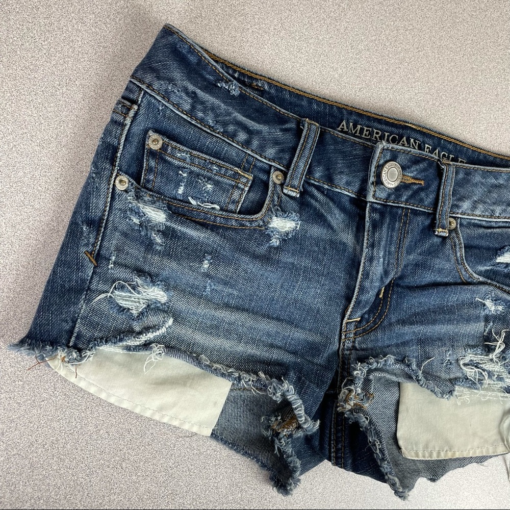 American Eagle Shortie Distressed Denim Shorts - Picture 2 of 8